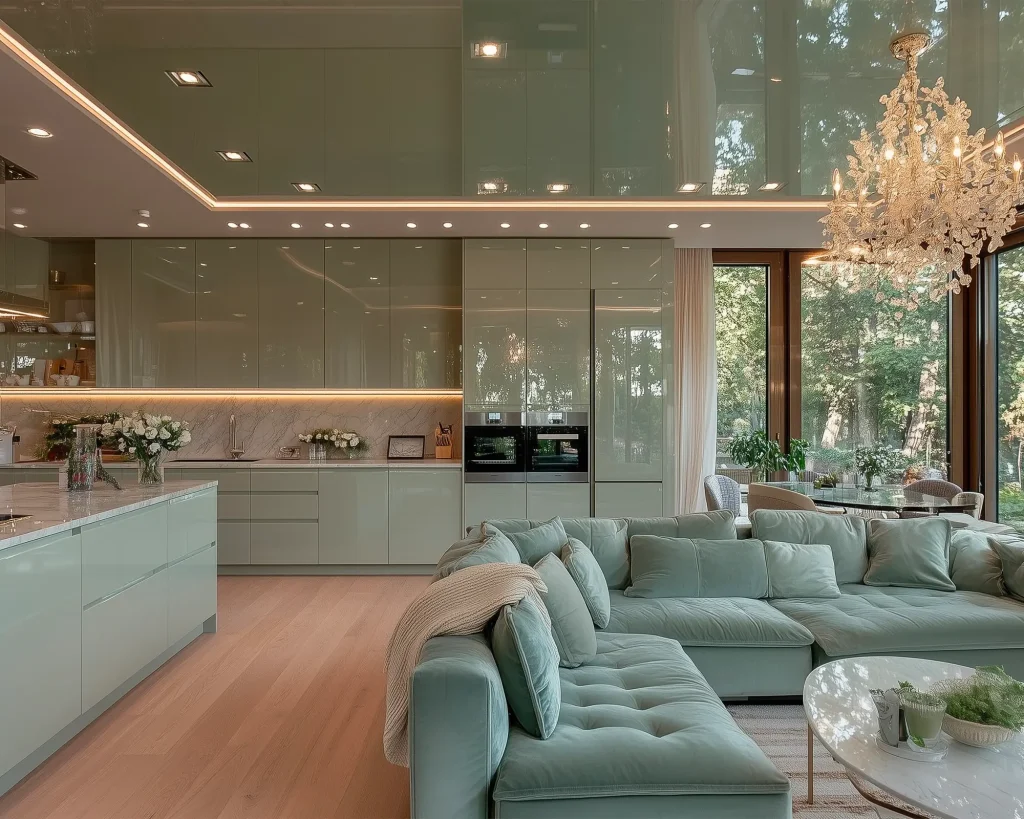 fresia inteiors sage green high gloss kitchen